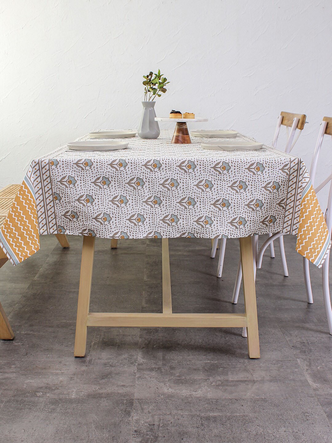

House This Floral Printed 6 Seater Table Cover, Beige
