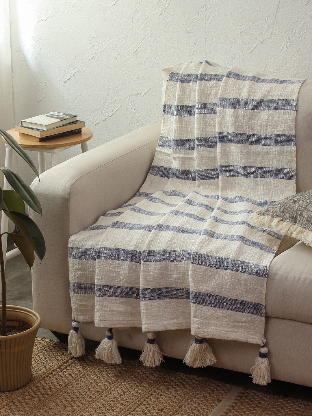 

House This Striped Cotton Throw, Blue