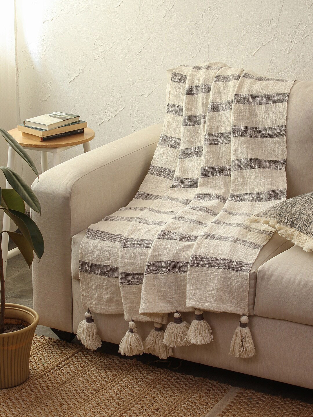 

House This Striped Cotton Throw, Grey