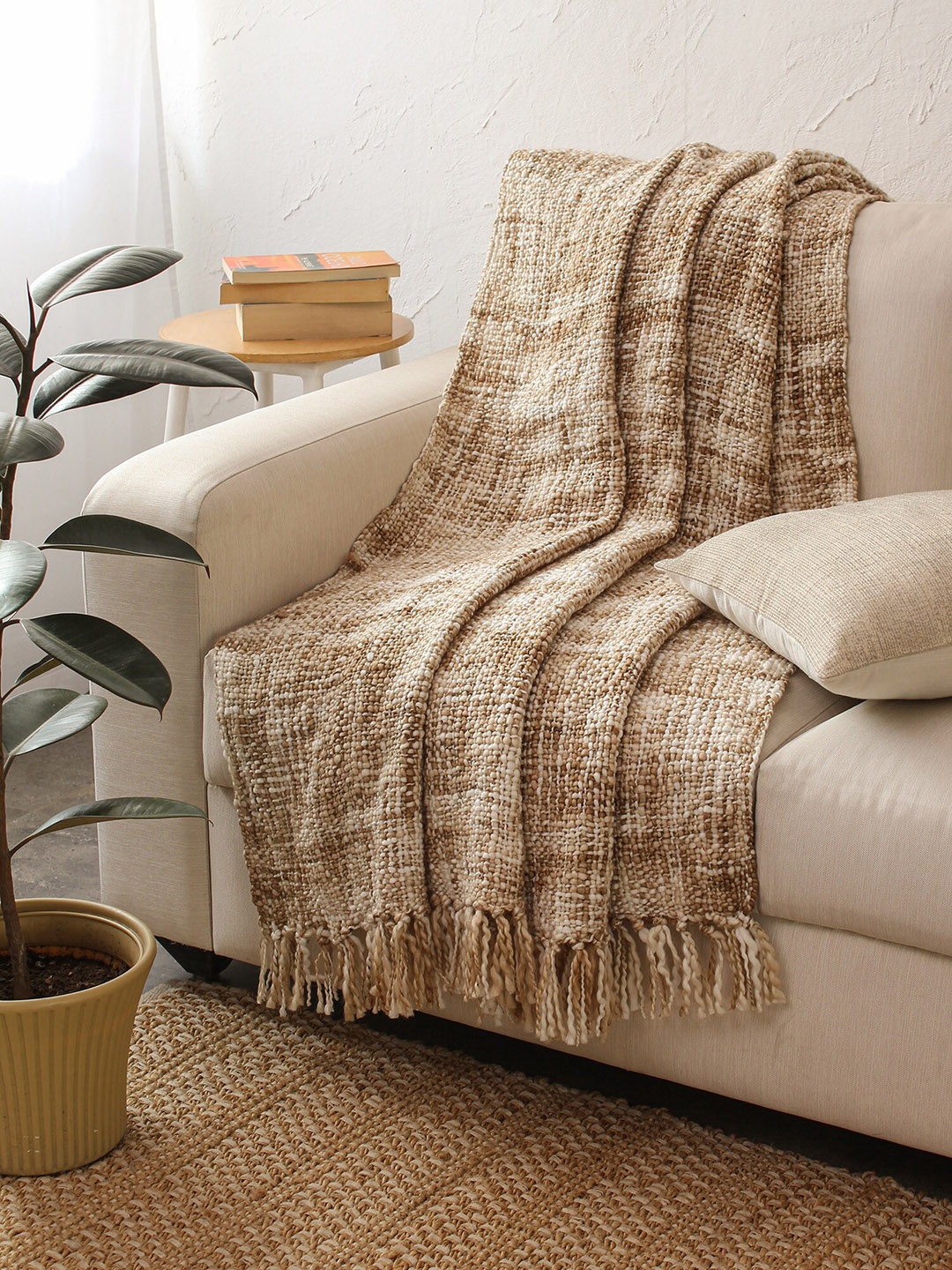 

House This Self-Design Cotton Throw, Beige