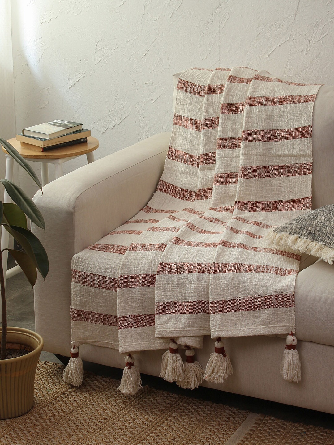 

House This Striped Cotton Throw, Rust