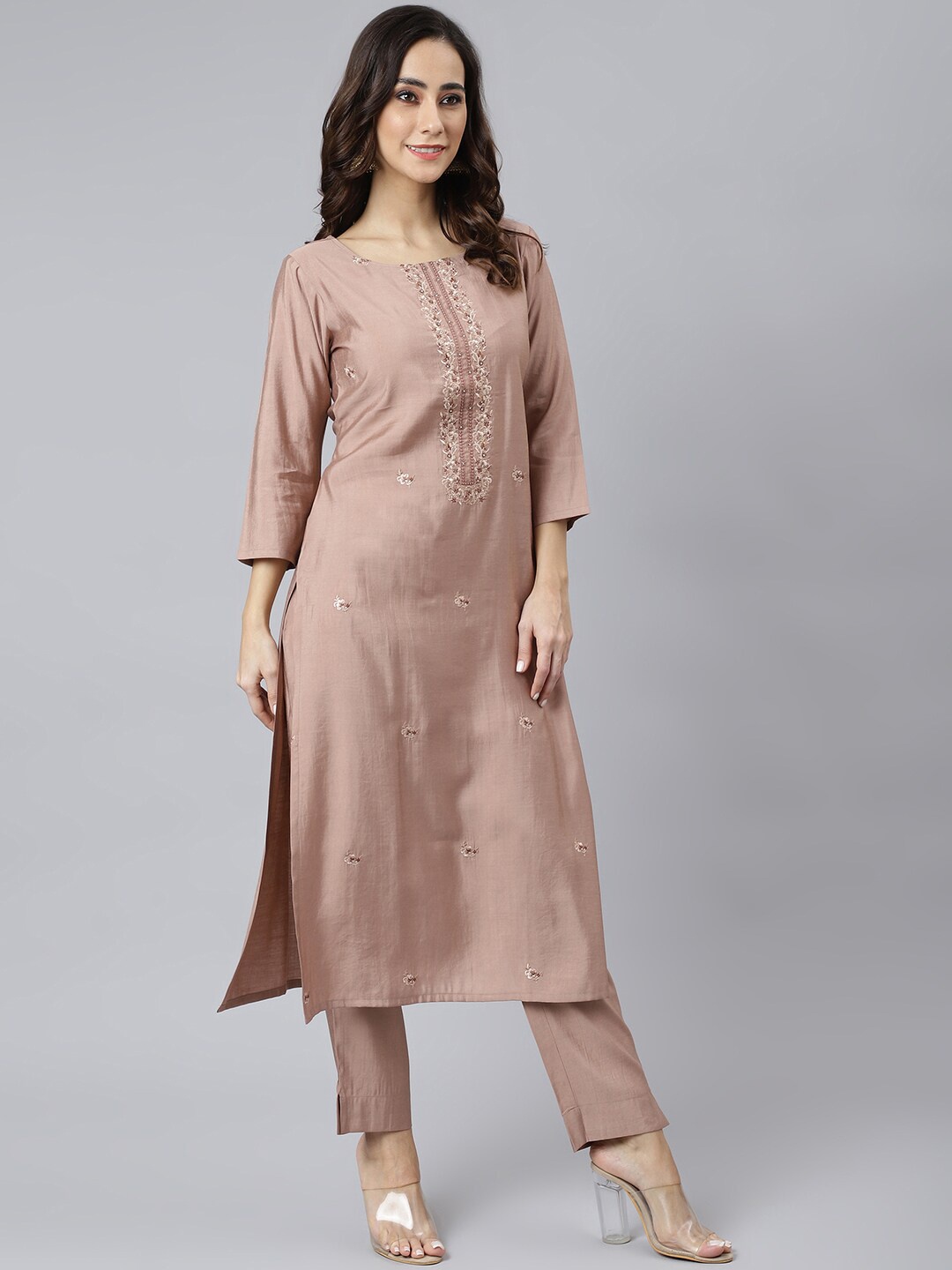 

Janasya Women Embroidered Kurta with Trousers & With Dupatta, Rose