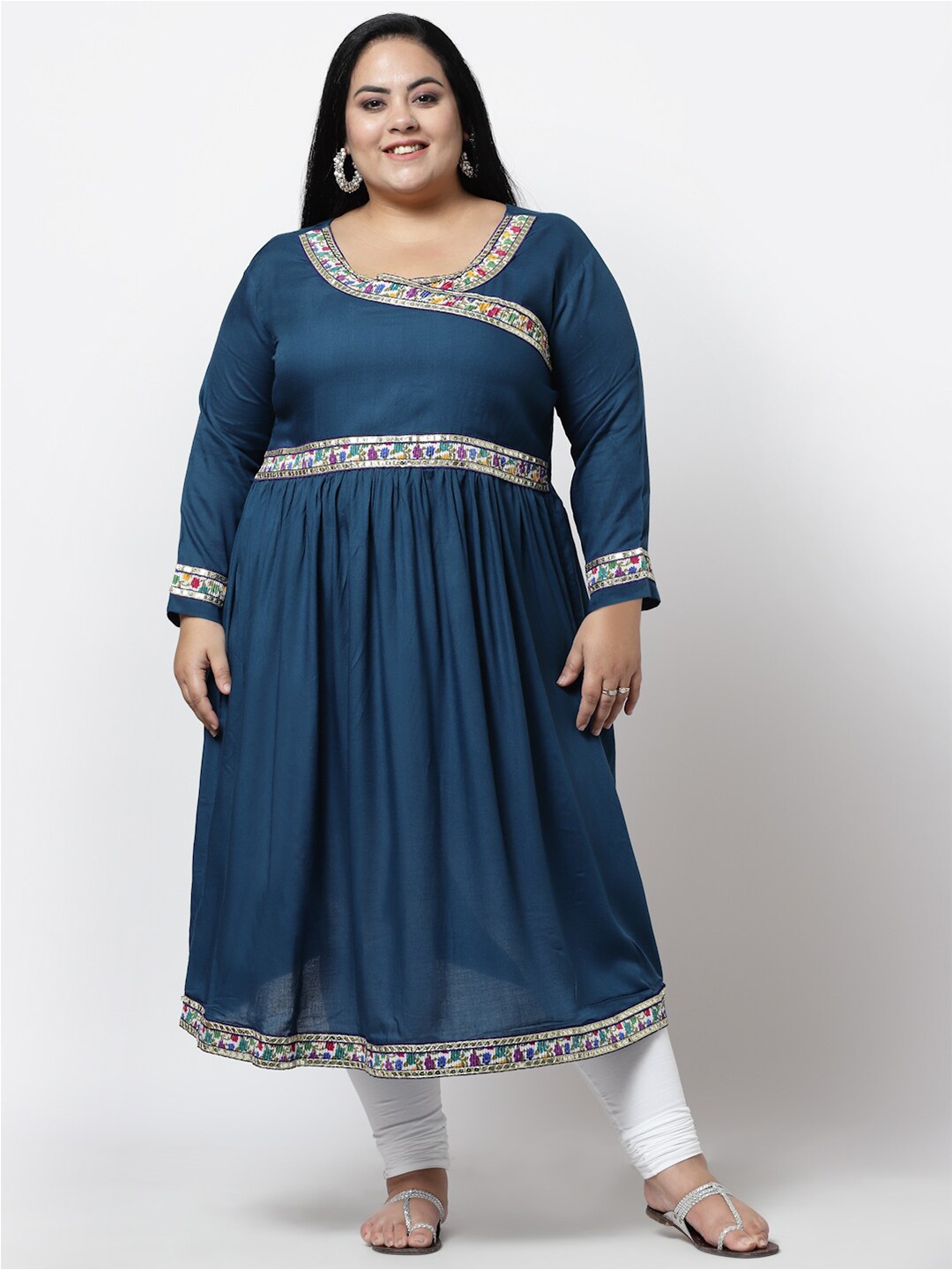 

FAZZN Women Plus Size Gotta Patti Angrakha Kurta, Blue
