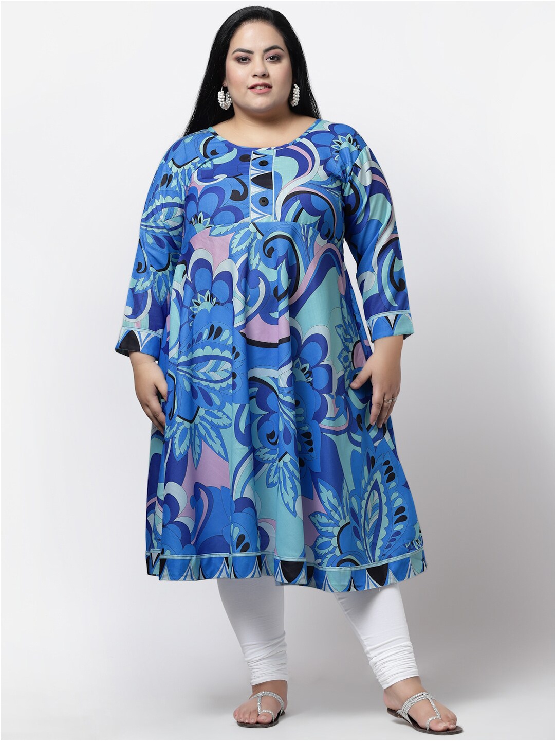 

FAZZN Women Plus Size Floral Printed Anarkali Kurta, Blue