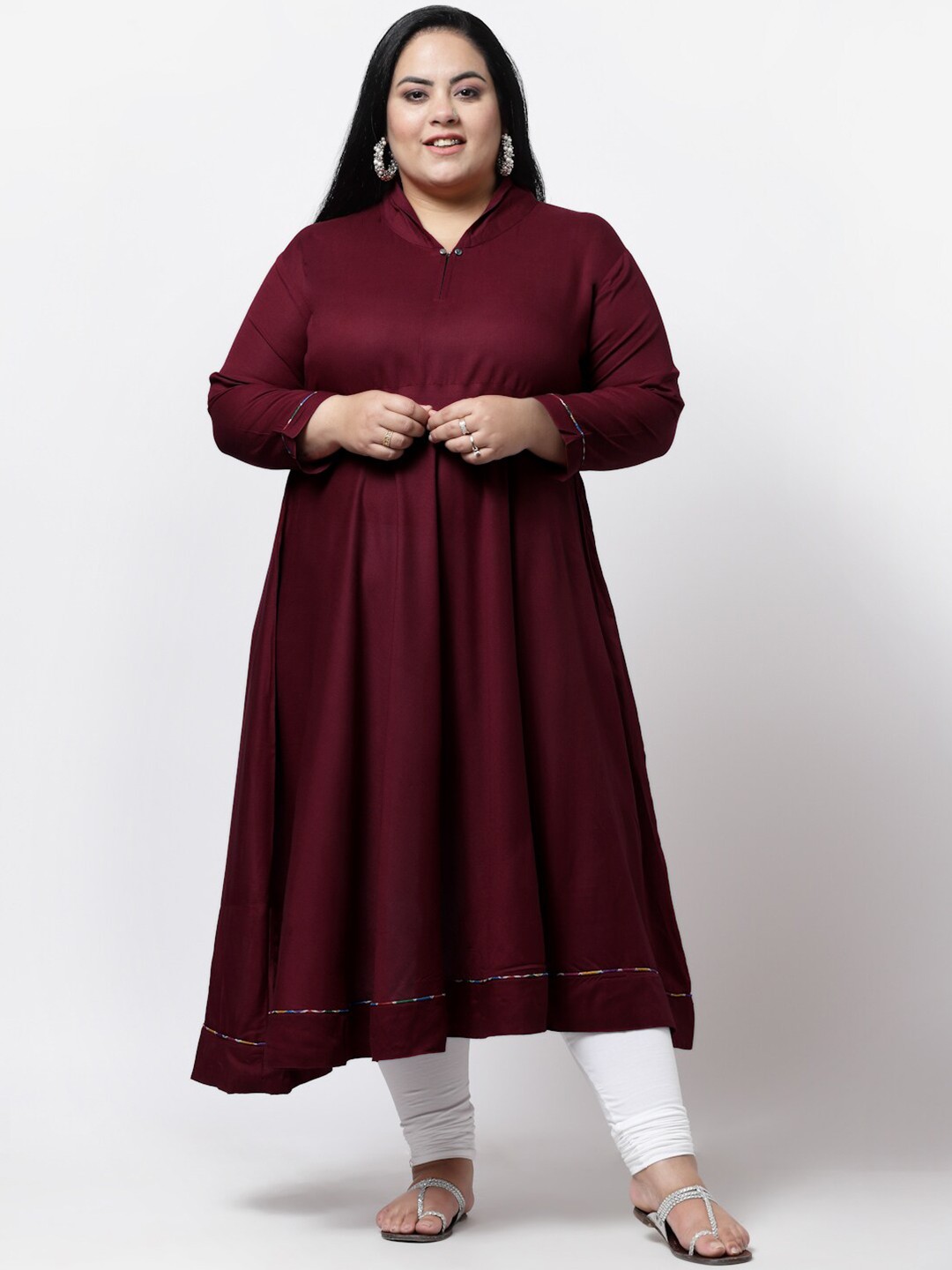 

FAZZN Women Plus Size Solid Anarkali Kurta, Maroon