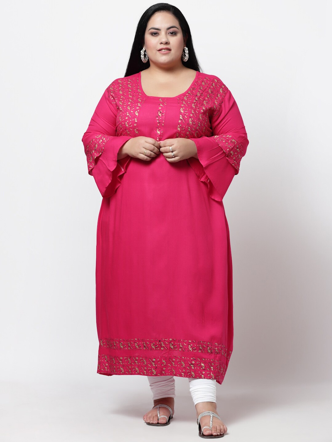 

FAZZN Women Plus Size Yoke Design Printed Kurta, Pink