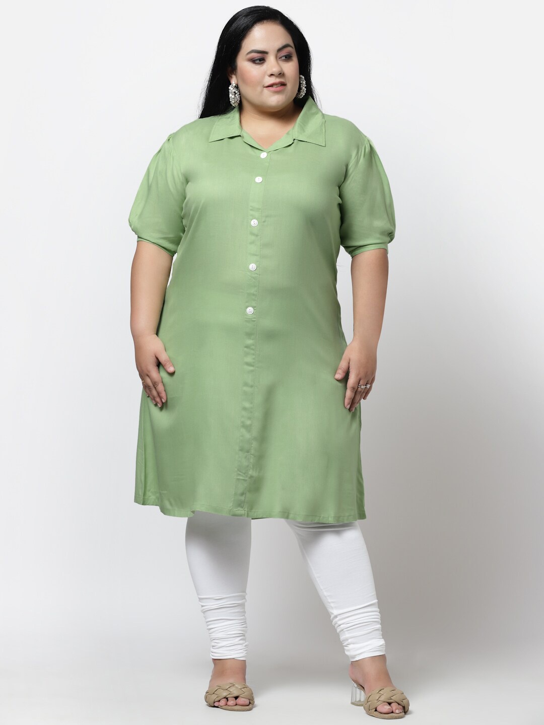 

FAZZN Women Plus Size Green Solid Kurta