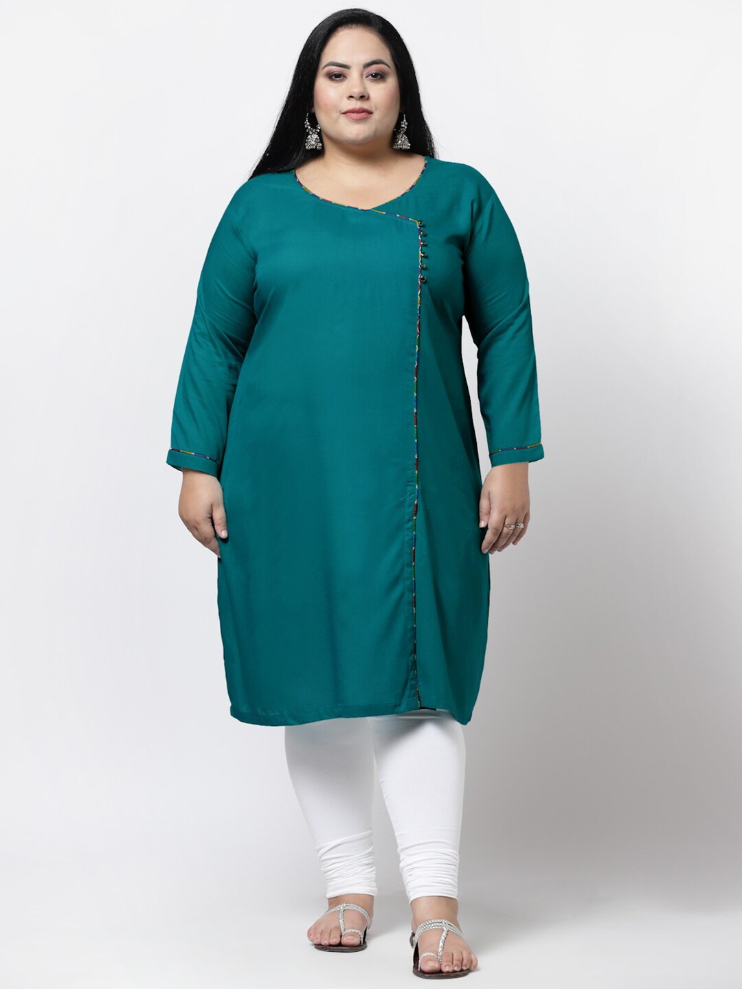 

FAZZN Women Plus Size Blue Gotta Patti Angrakha Kurta