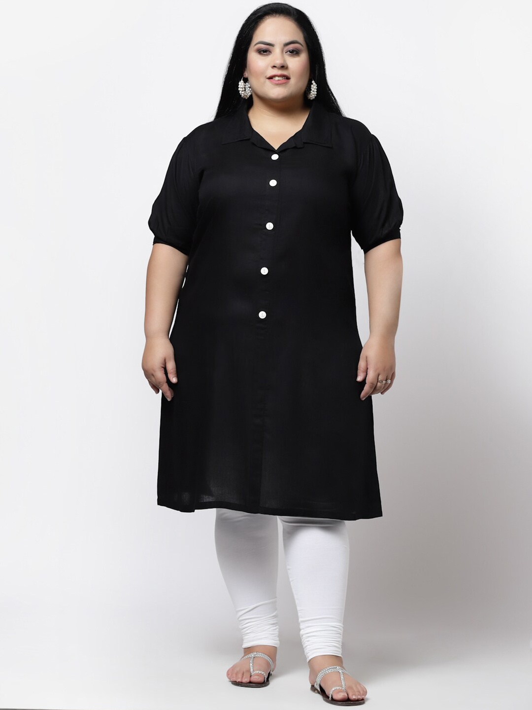 

FAZZN Women Plus Size Solid Straight Kurta, Black
