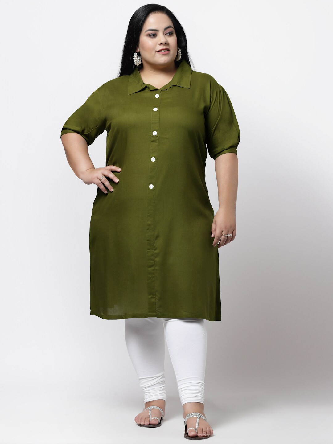 

FAZZN Women Plus Size Solid Straight Kurta, Green