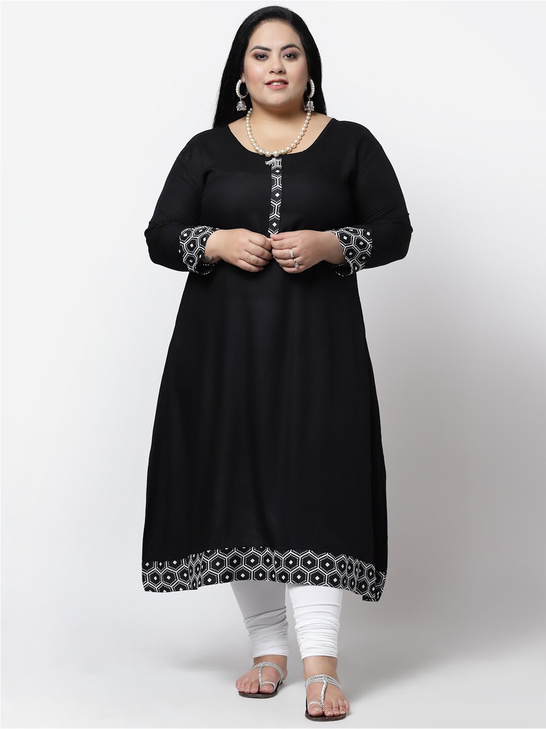 

FAZZN Women Plus Size Solid Kurta, Black