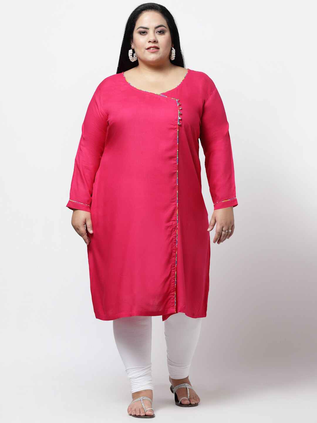 

FAZZN Women Plus Size Pink Gotta Patti Angrakha Kurta