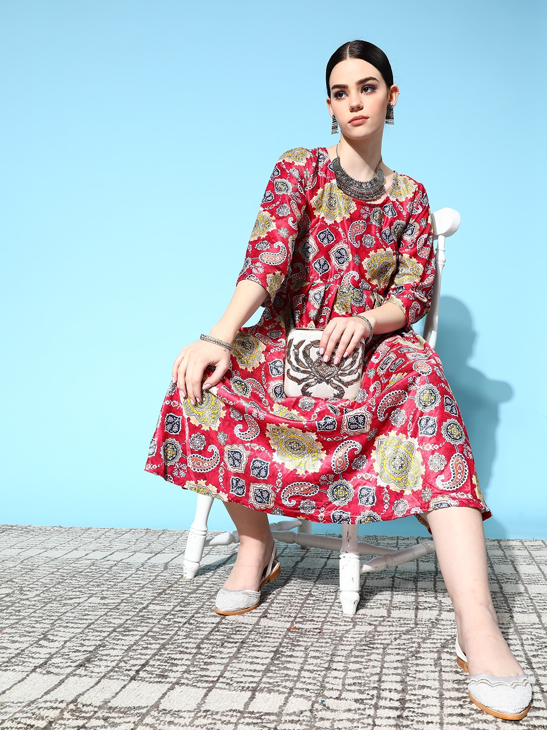 

InWeave Women Red Polyester Print Parade Ethnic Dress