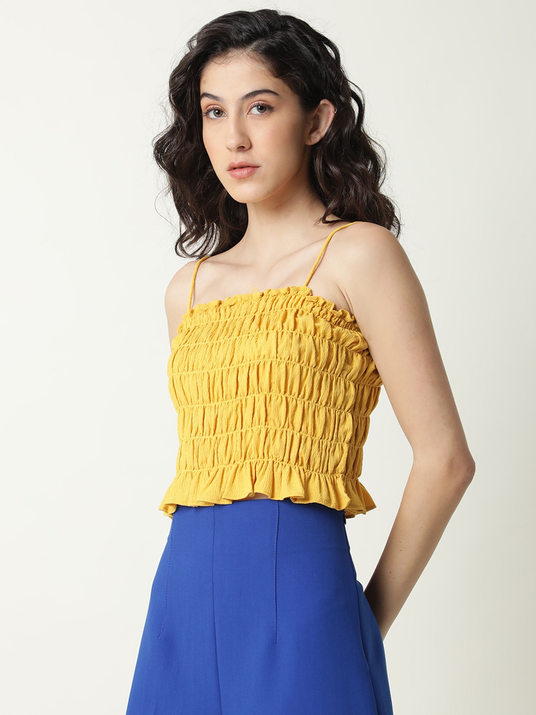 

RAREISM Smocked Cotton Crop Top, Yellow