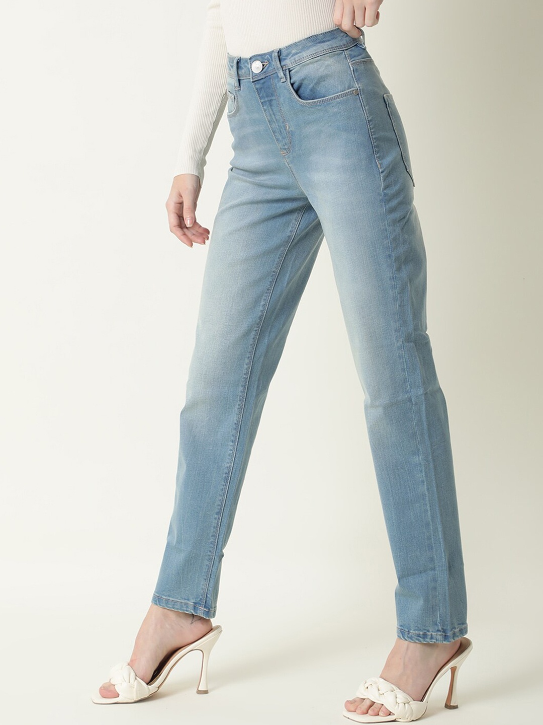 

RAREISM Women Slim Fit High-Rise Heavy Fade Jeans, Blue