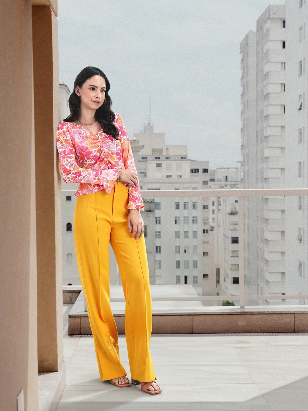 encore by INVICTUS Floral Print Bell Sleeve Peplum Top, Pink