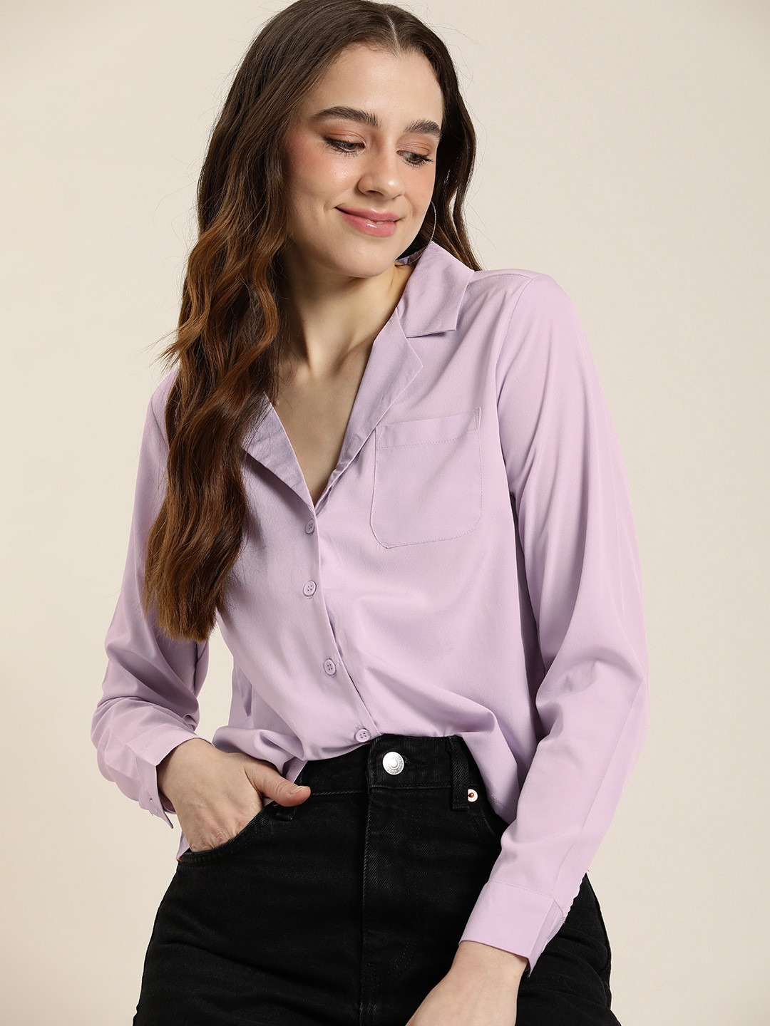

encore by INVICTUS Cuban Collar Casual Shirt, Lavender