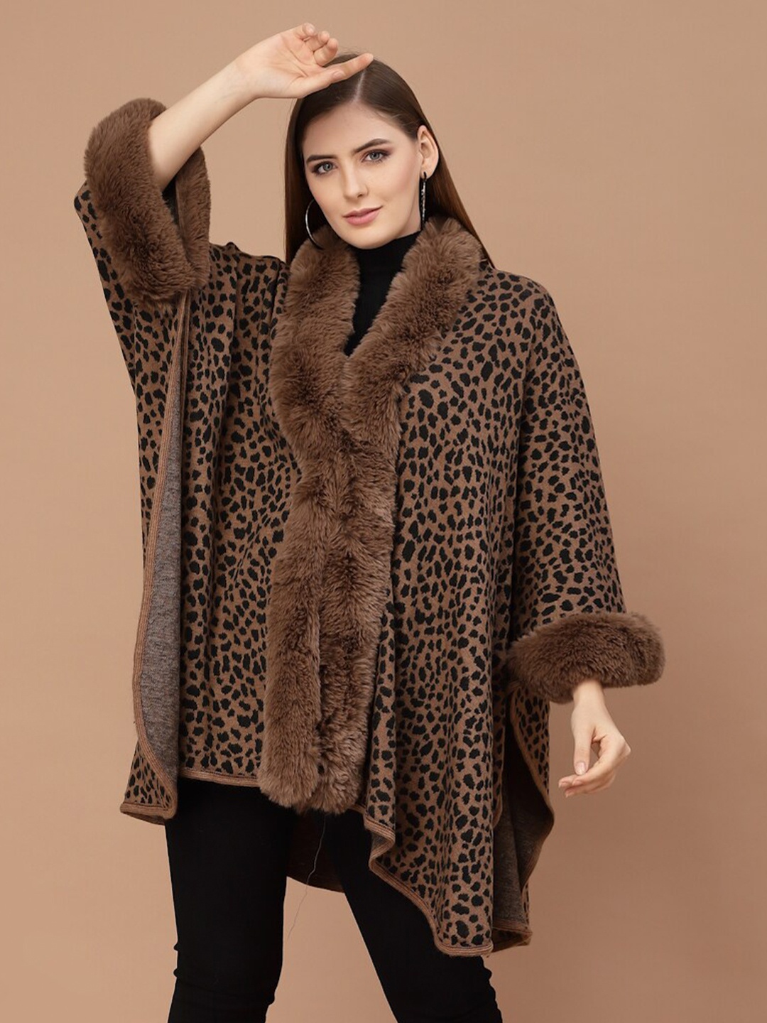 

Mafadeny Women Brown Animal Poncho