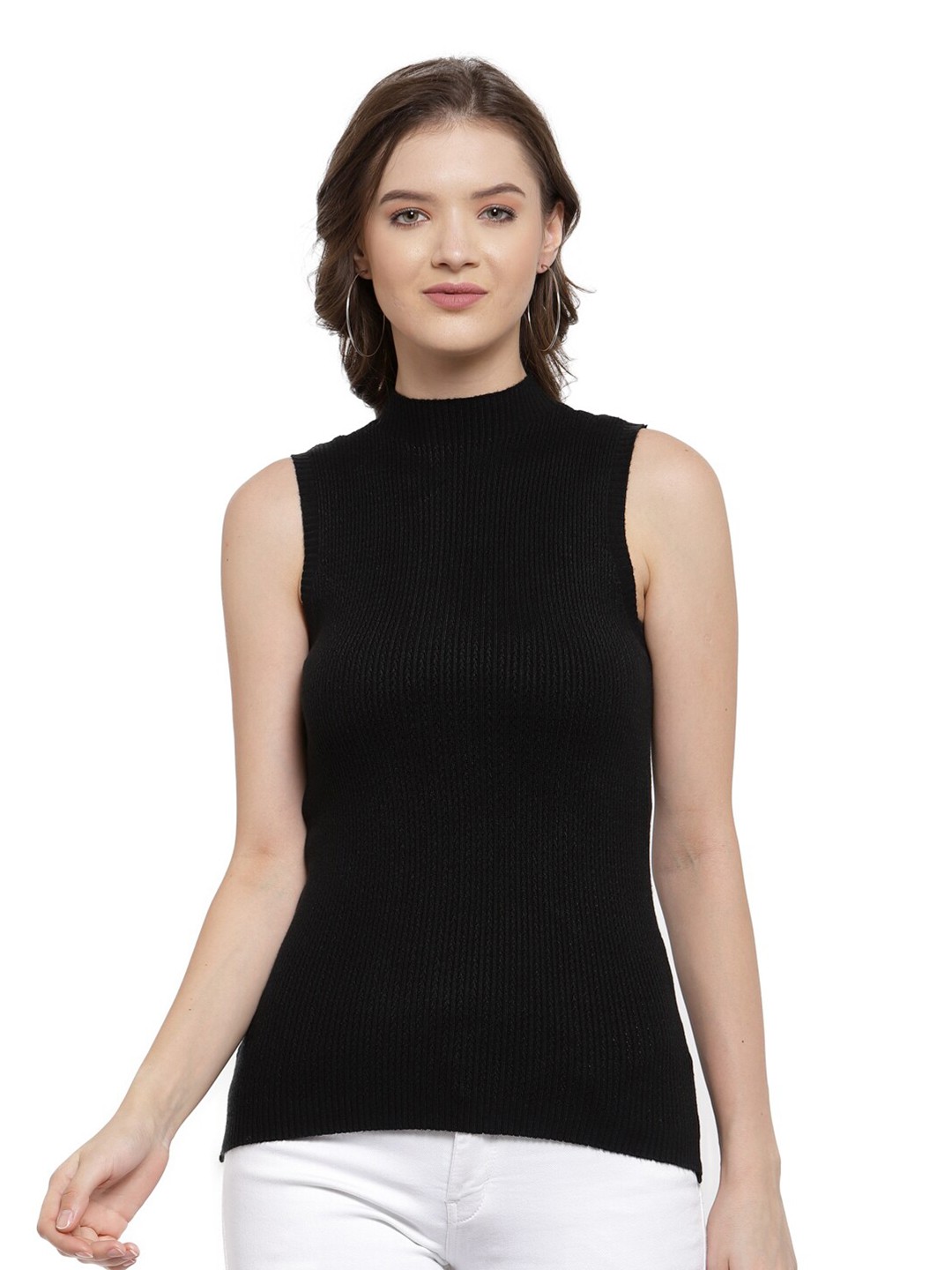 

Mafadeny Women Black Ribbed Pullover