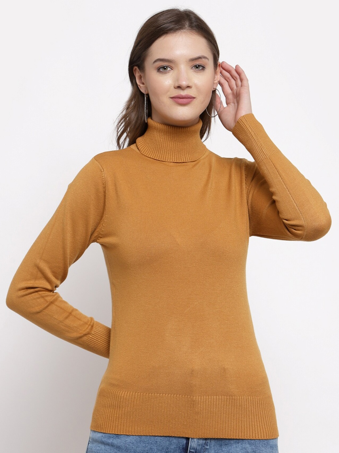 

Mafadeny Women Mustard Ribbed Pullover