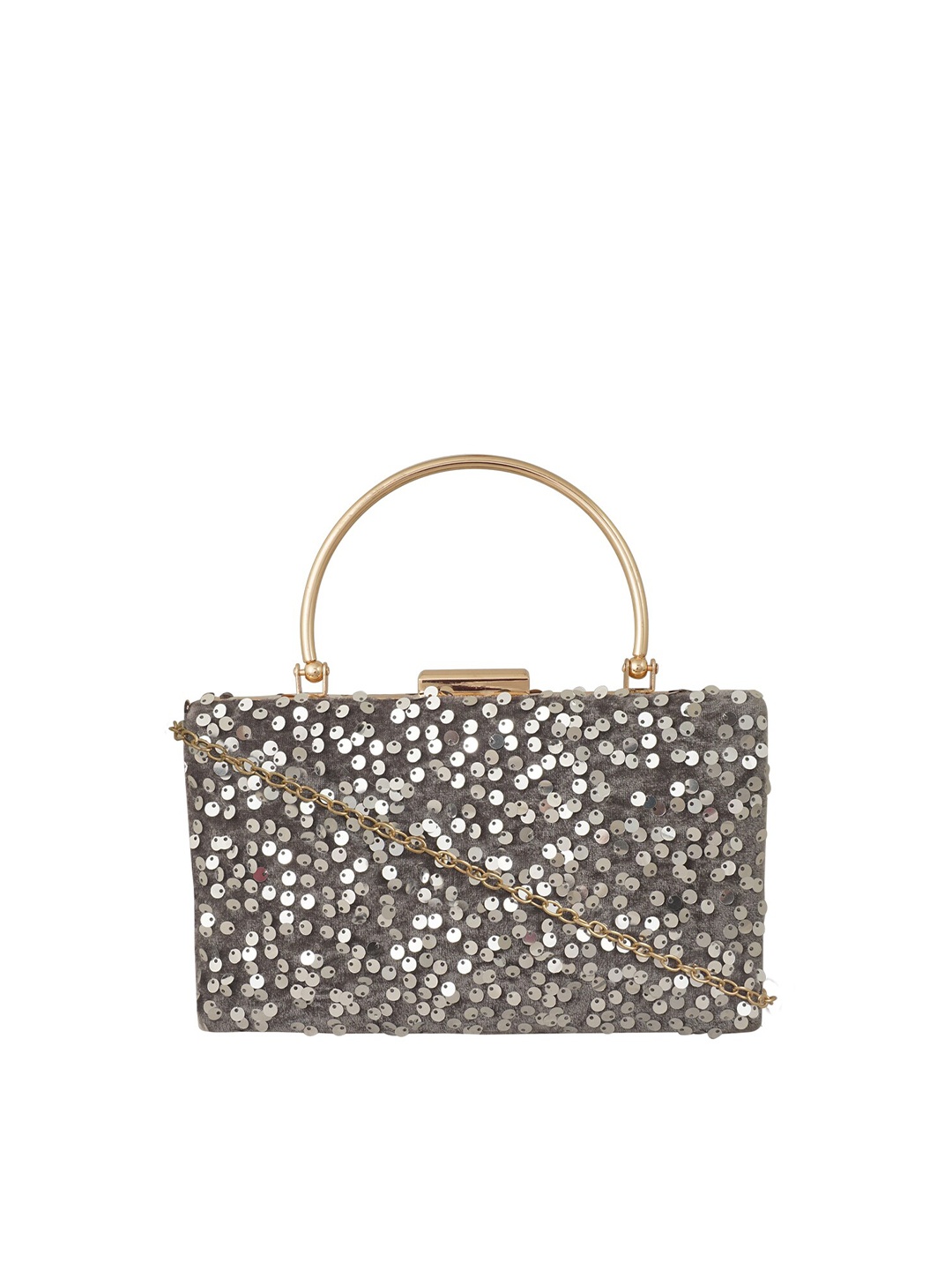 

HORRA Grey & Gold-Toned Embellished Purse Clutch