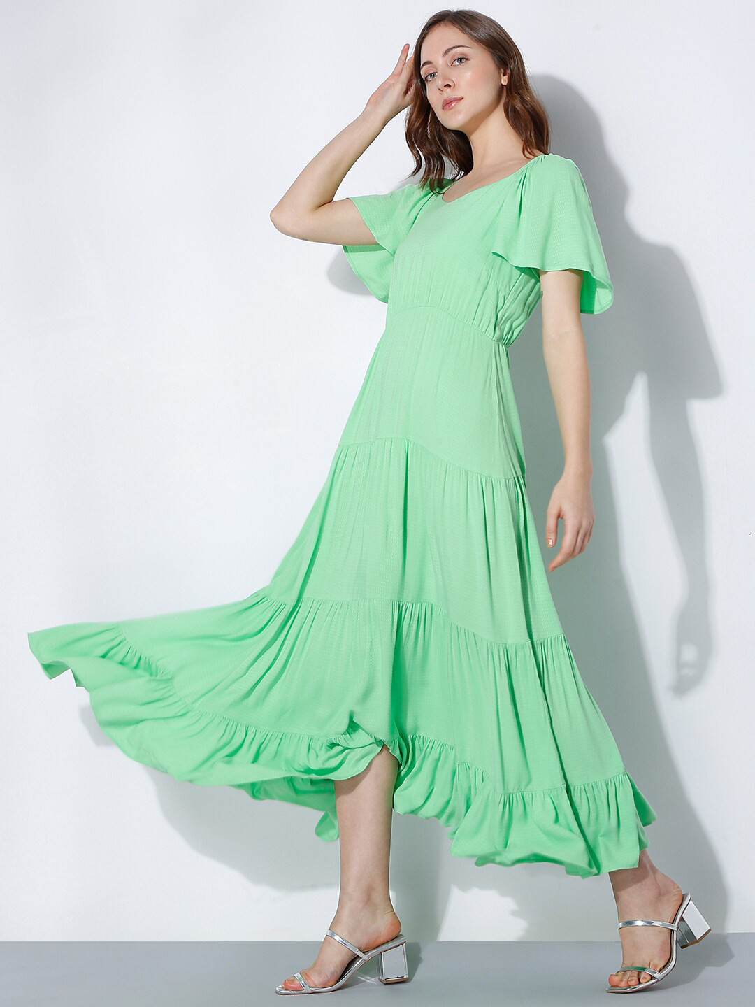 

Vero Moda Women Solid Cotton A-Line Maxi Dress, Green
