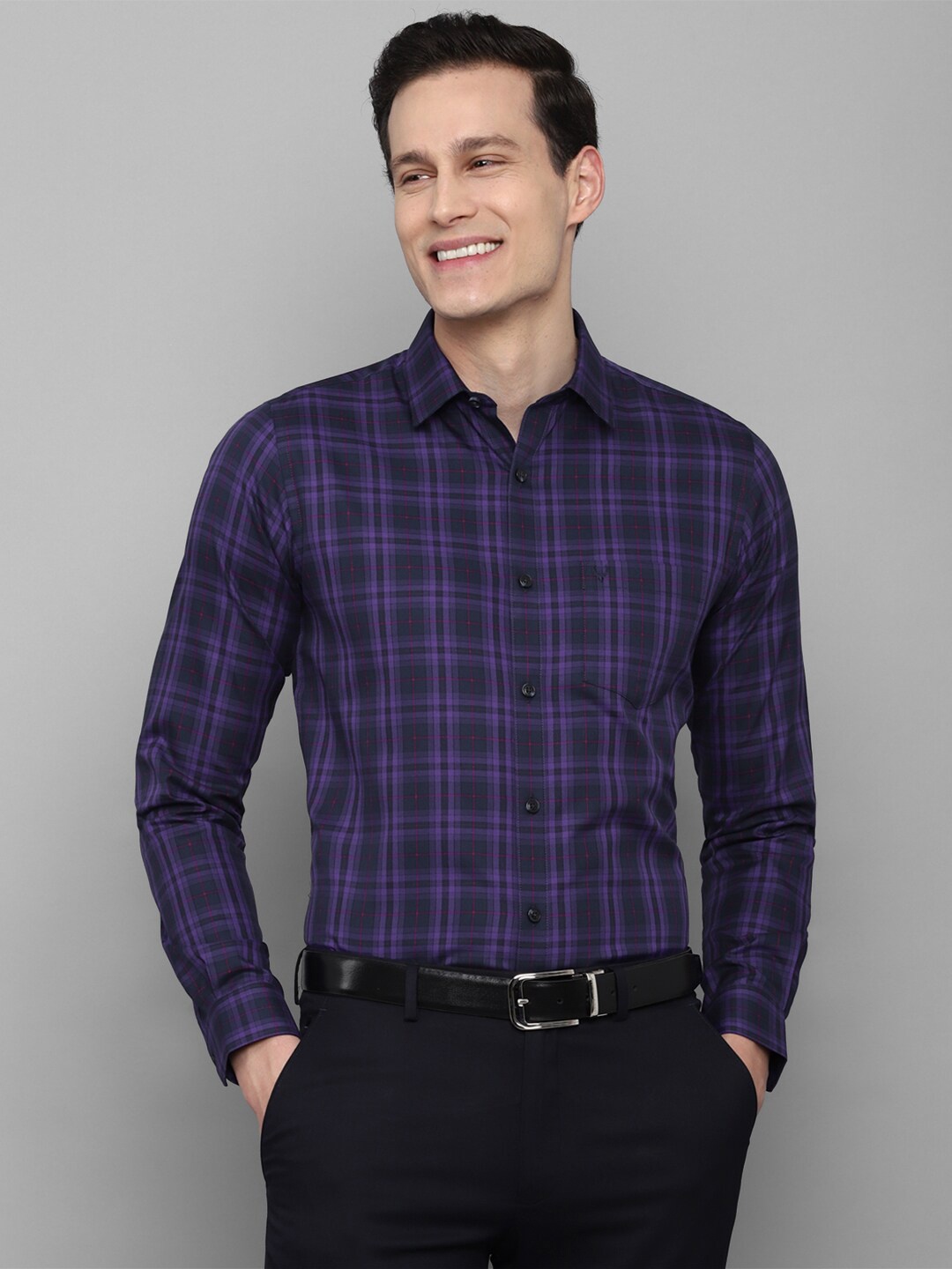 

Allen Solly Men Slim Fit Tartan Checks Checked Formal Shirt, Blue