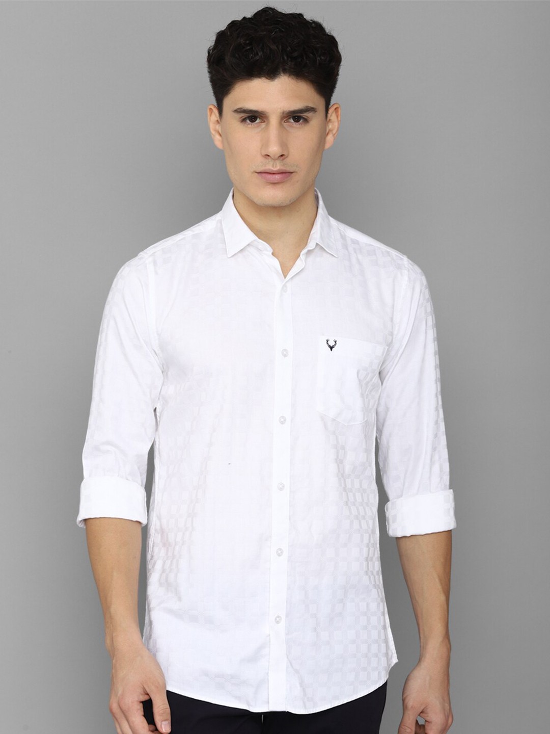 

Allen Solly Men Cotton Slim Fit Checked Casual Shirt, White