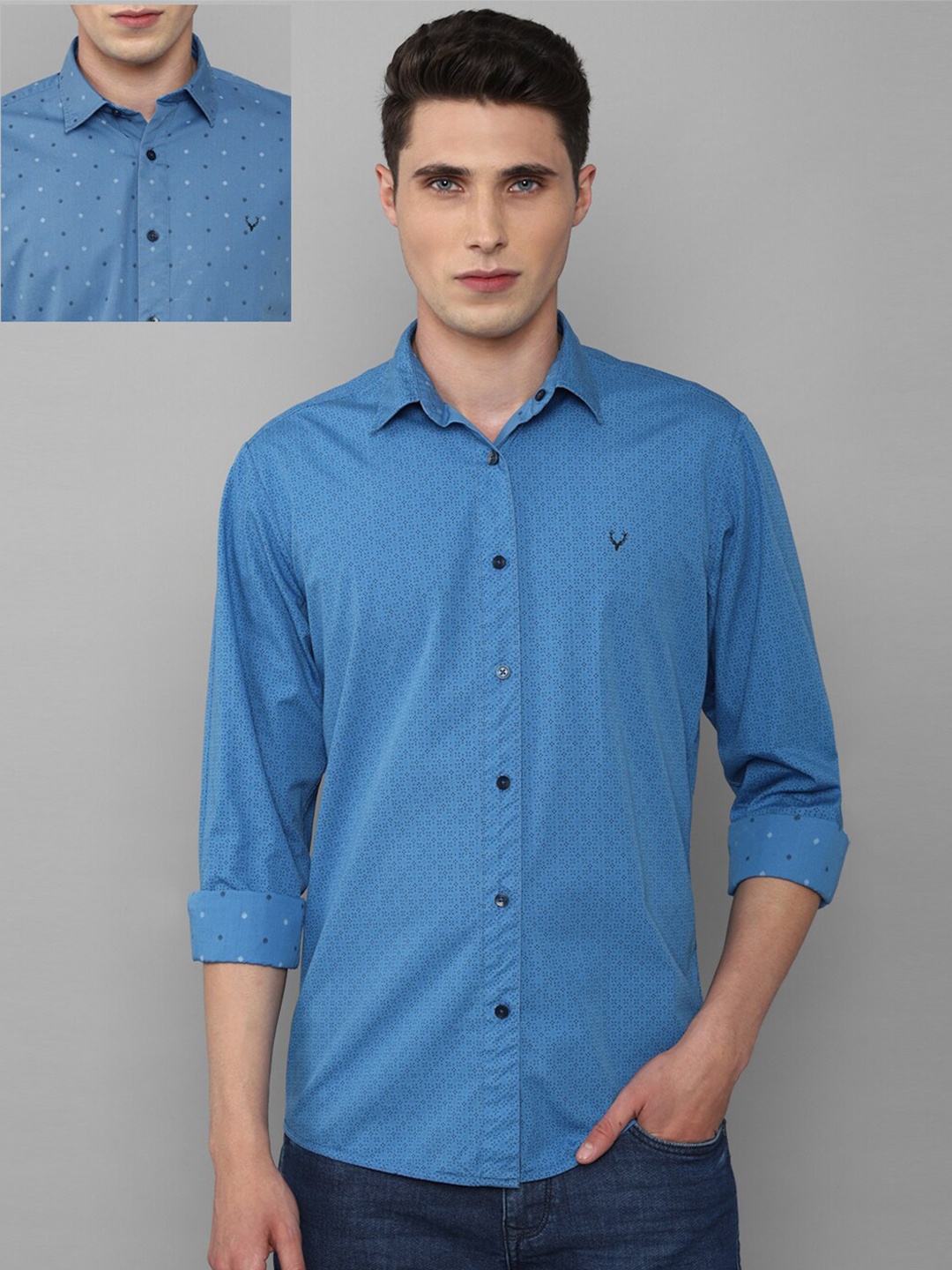 

Allen Solly Men Cotton Slim Fit Printed Reversible Casual Shirt, Blue