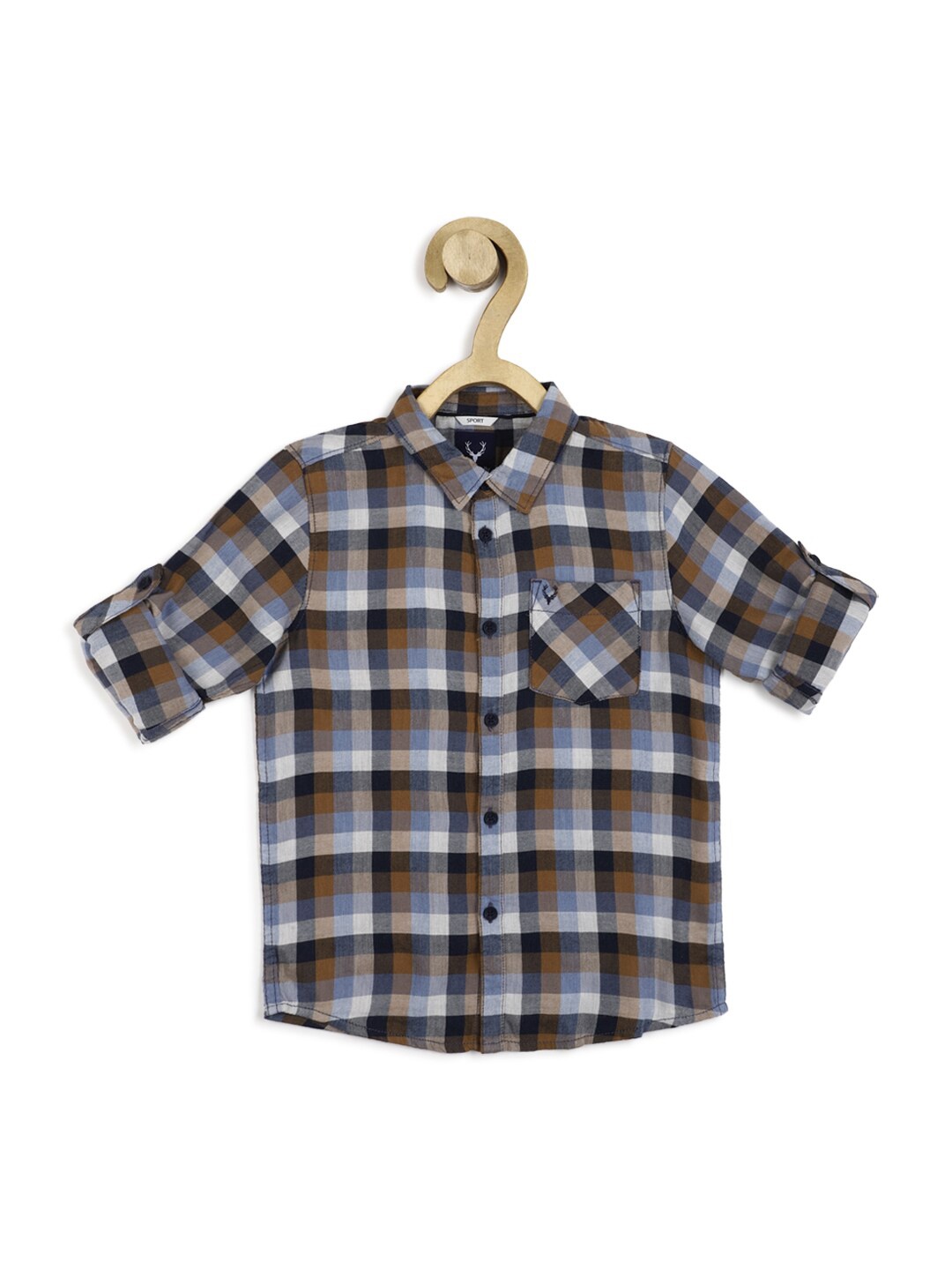 

Allen Solly Junior Boys Cotton Slim Fit Checked Casual Shirt, Brown