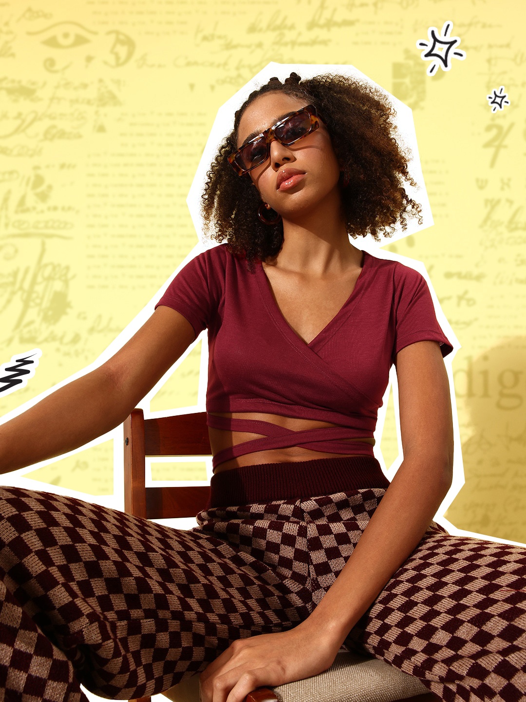 

Harvard Pure Cotton Wrap Crop Top, Maroon