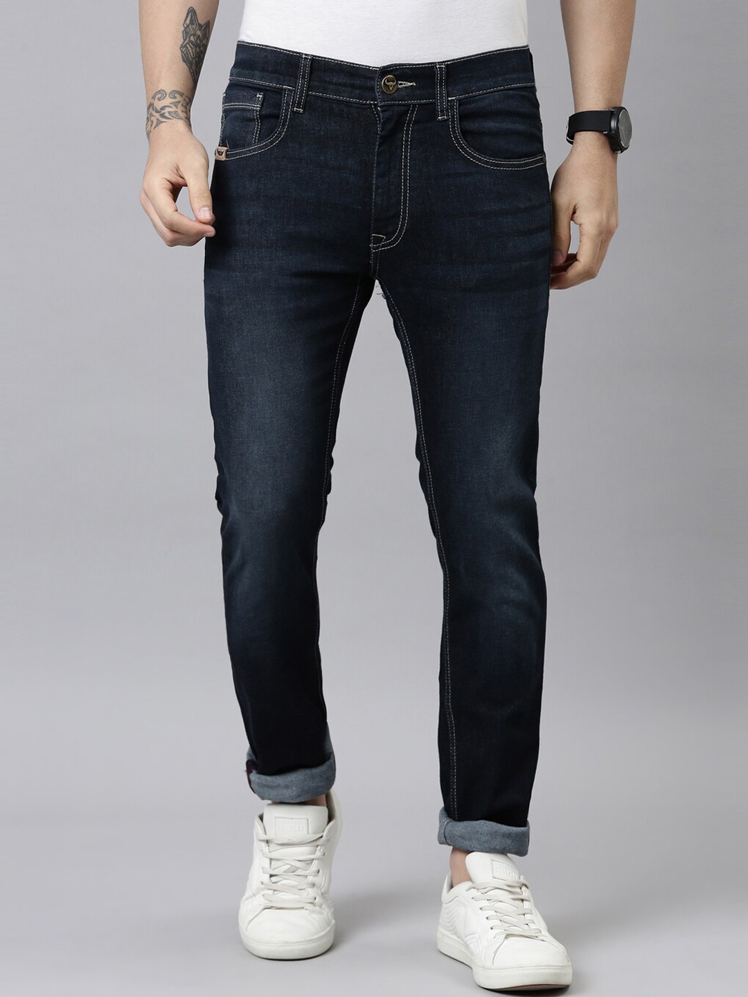 

American Bull Men Slim Fit Light Fade Jeans, Navy blue