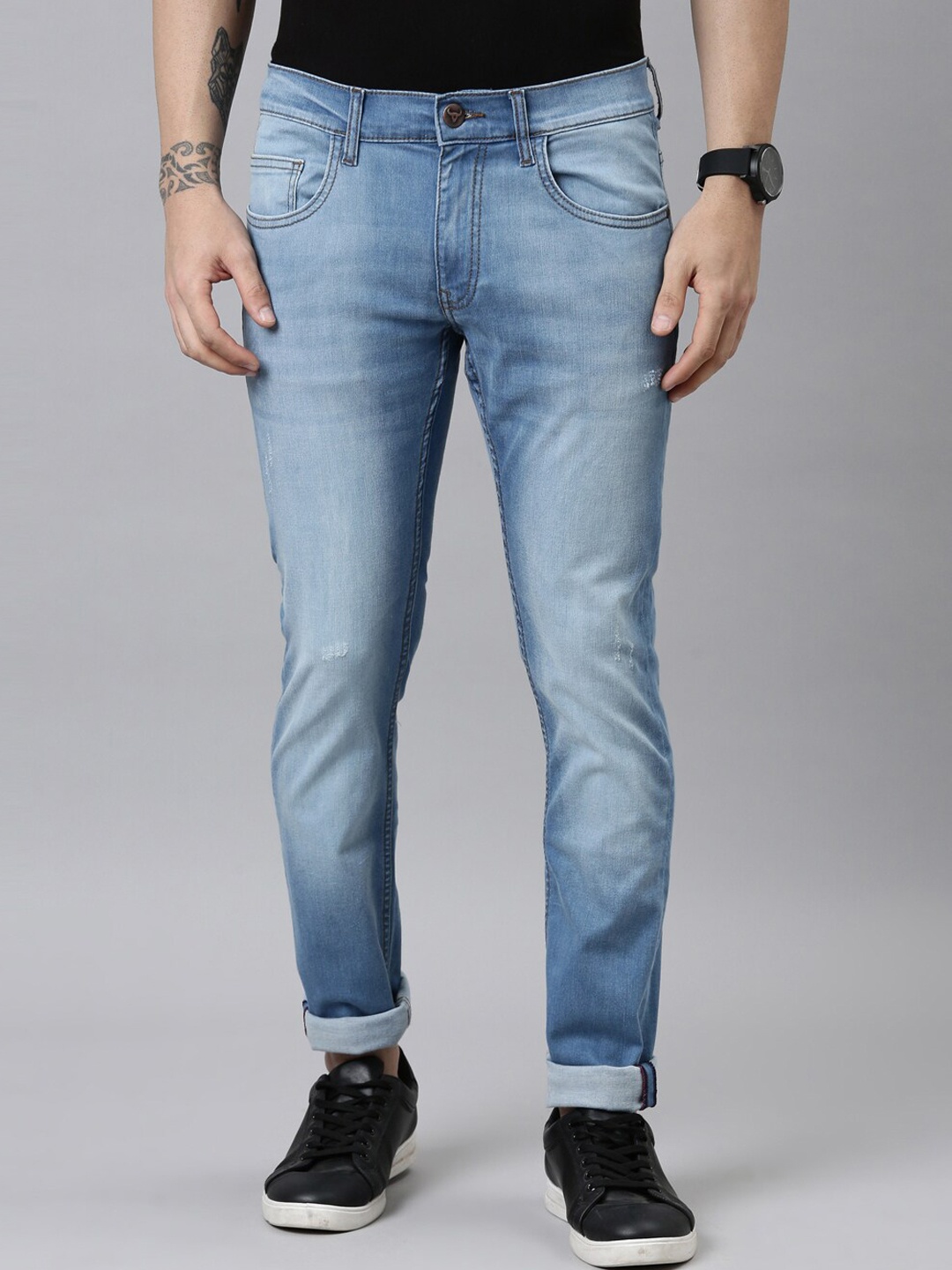 

American Bull Men Skinny Fit Heavy Fade Jeans, Blue