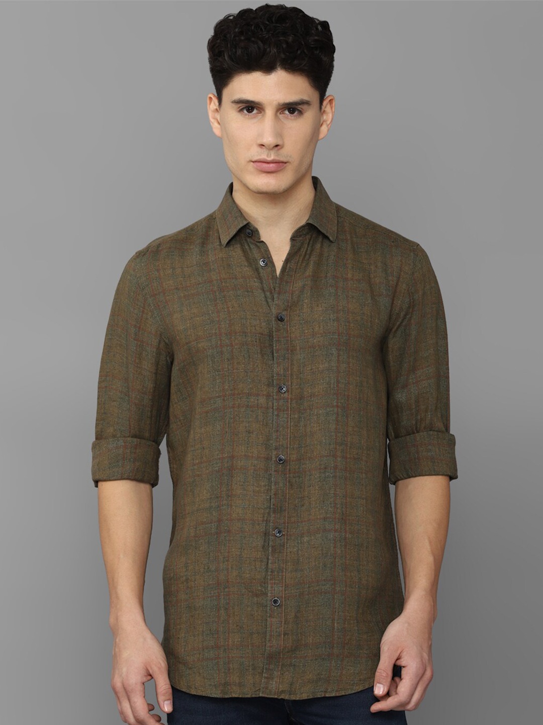 

Louis Philippe Sport Men Checked Pure Linen Casual Shirt, Olive