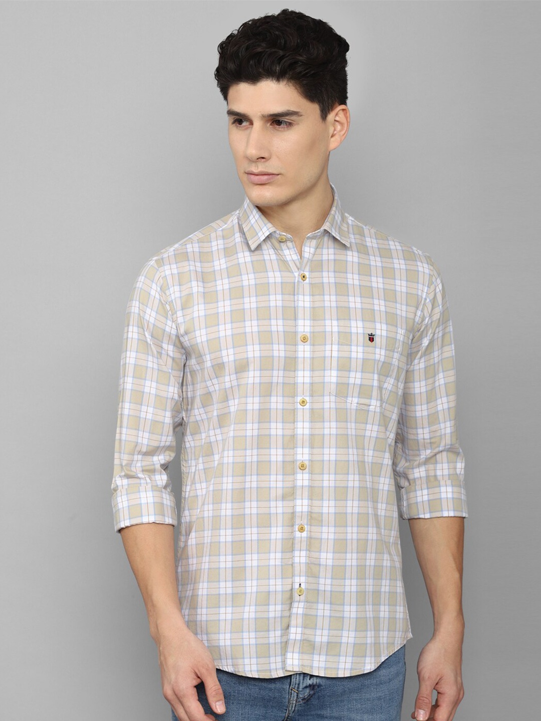 

Louis Philippe Sport Men Slim Fit Tartan Checked Pure Cotton Casual Shirt, Beige