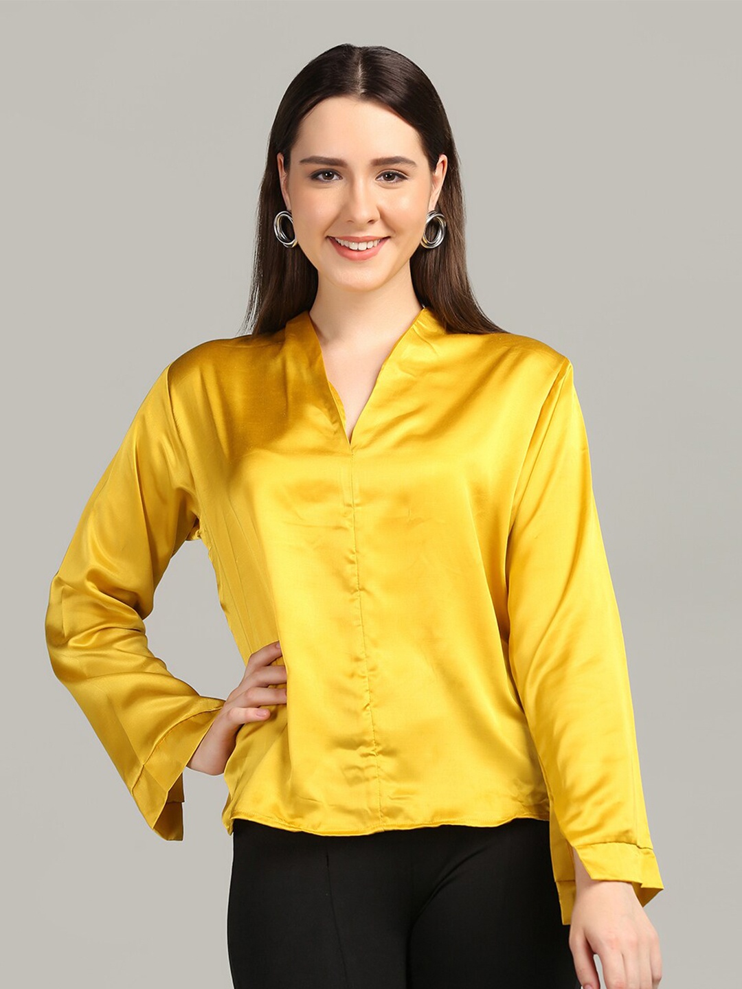 

SAKIA Women Yellow Satin Full Sleeve Shirt