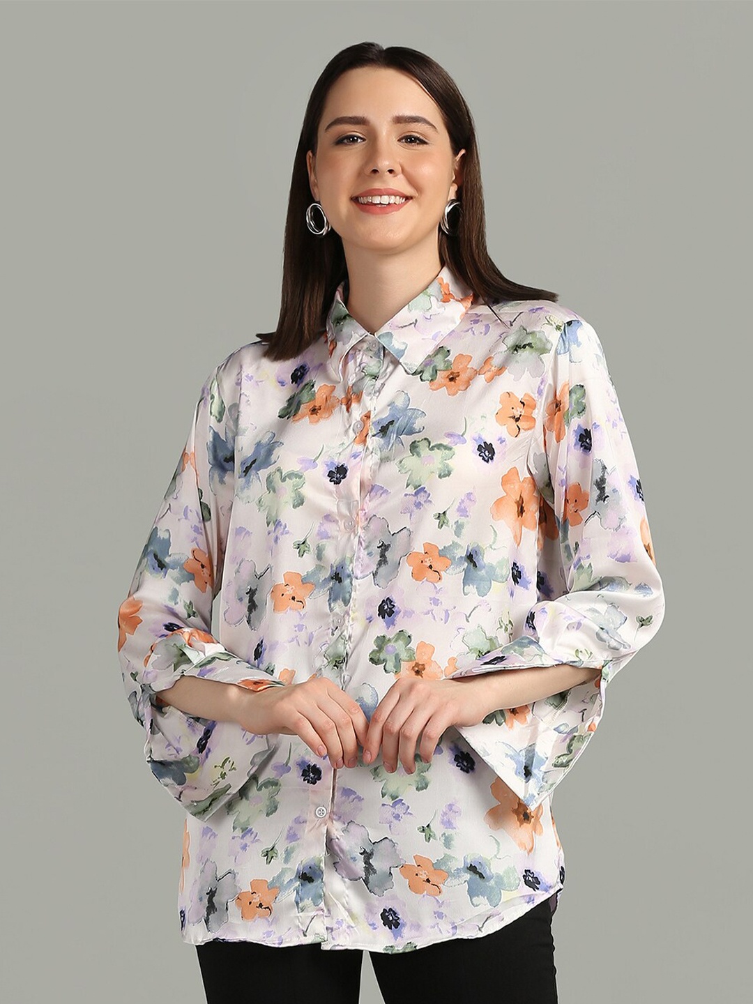 

SAKIA Women Floral Printed Casual Shirt, Off white