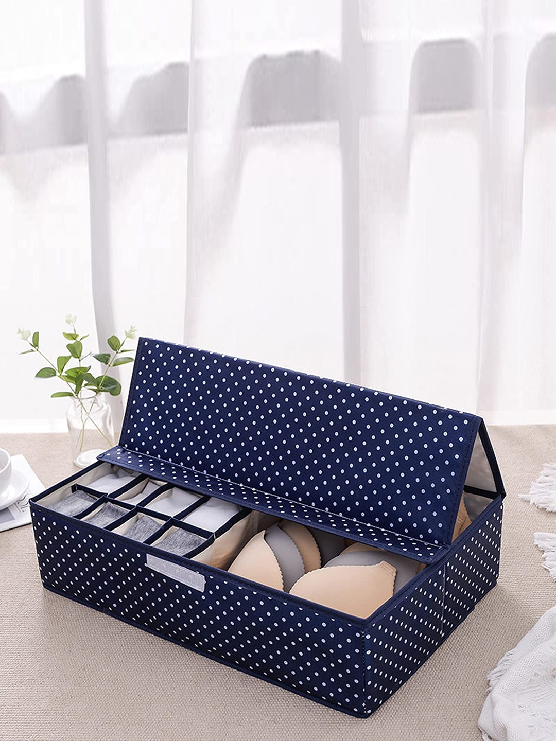 

HOUSE OF QUIRK Printed Fabric Drawer Organiser, Navy blue