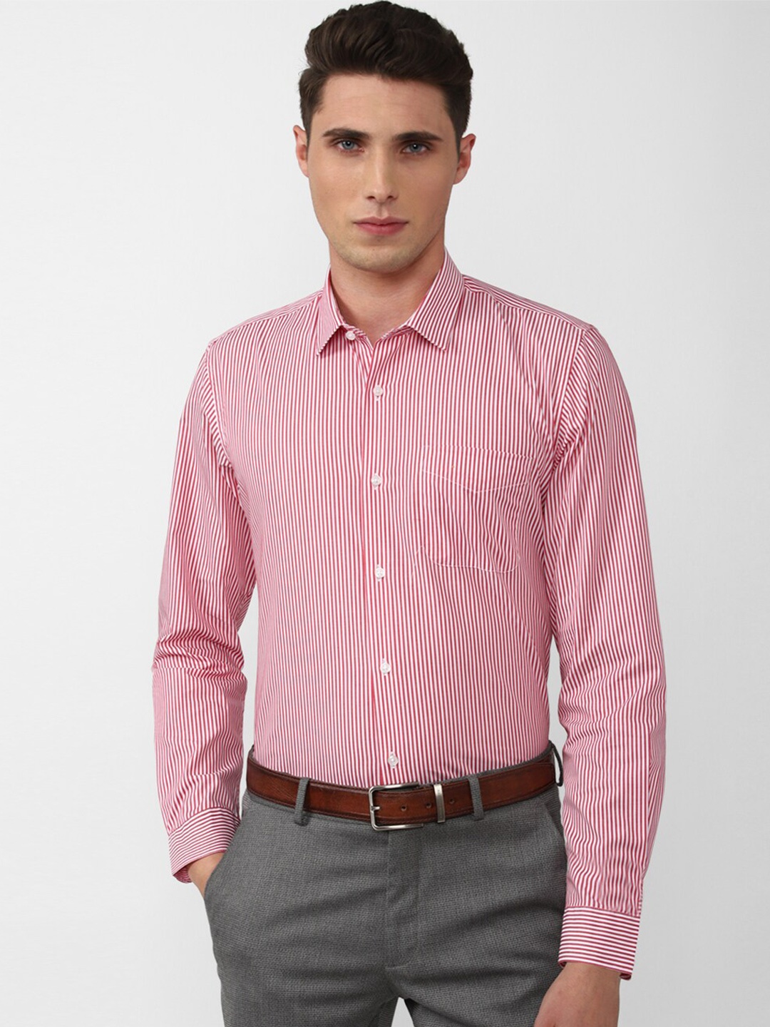 

Peter England Men Slim Fit Pinstripes Cotton Formal Shirt, Pink