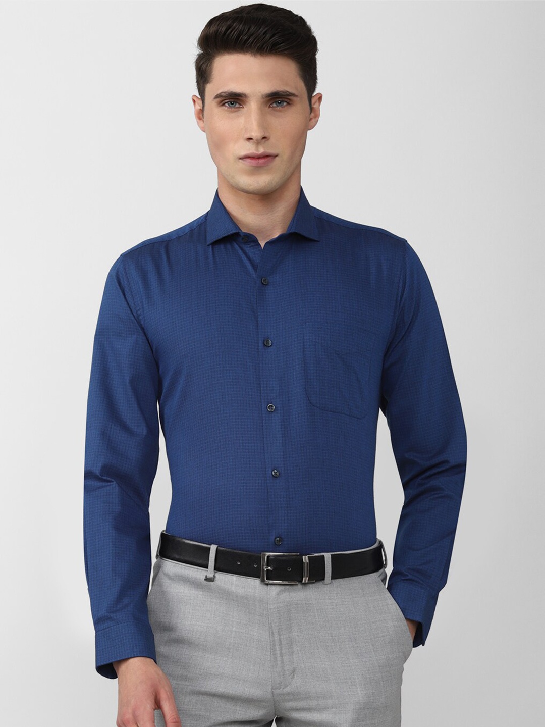 

Peter England Men Slim Fit Micro Checked Formal Shirt, Blue