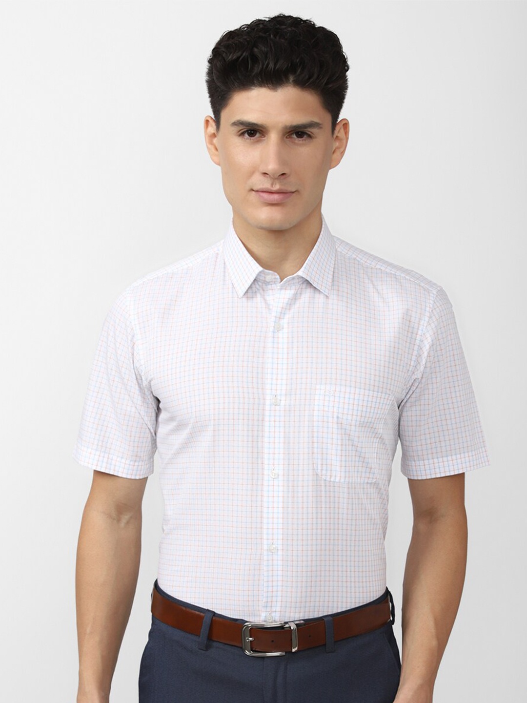 

Peter England Men White Grid Tattersall Checks Cotton Formal Shirt