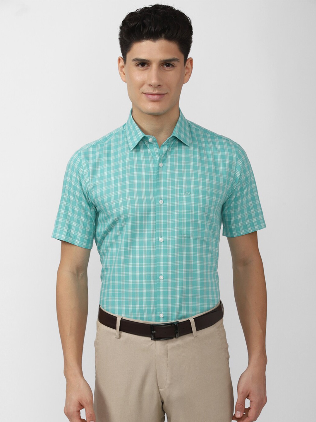 

Peter England Men Gingham Checked Formal Shirt, Blue