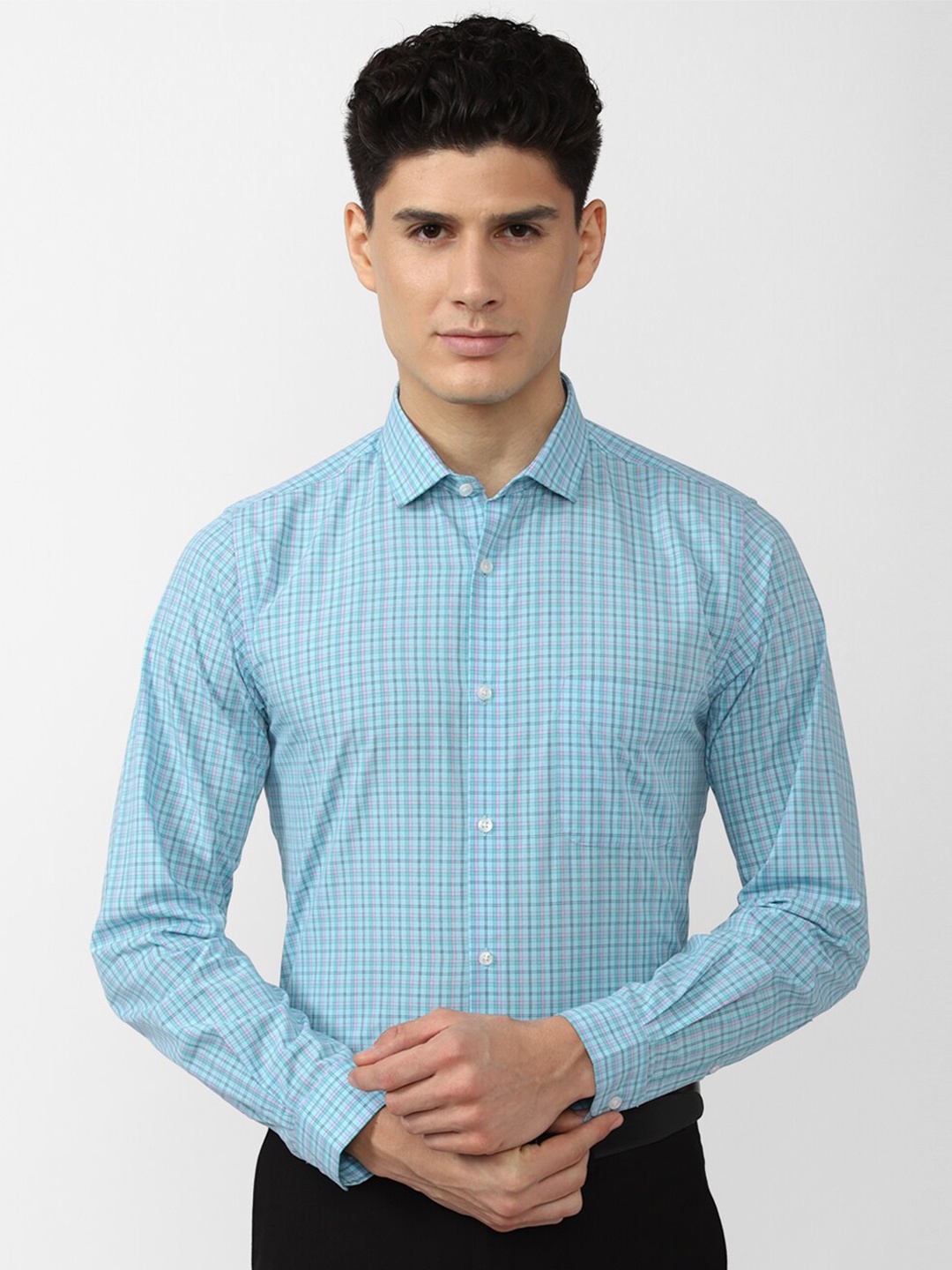 

Peter England Men Slim Fit Checked Formal Shirt, Blue