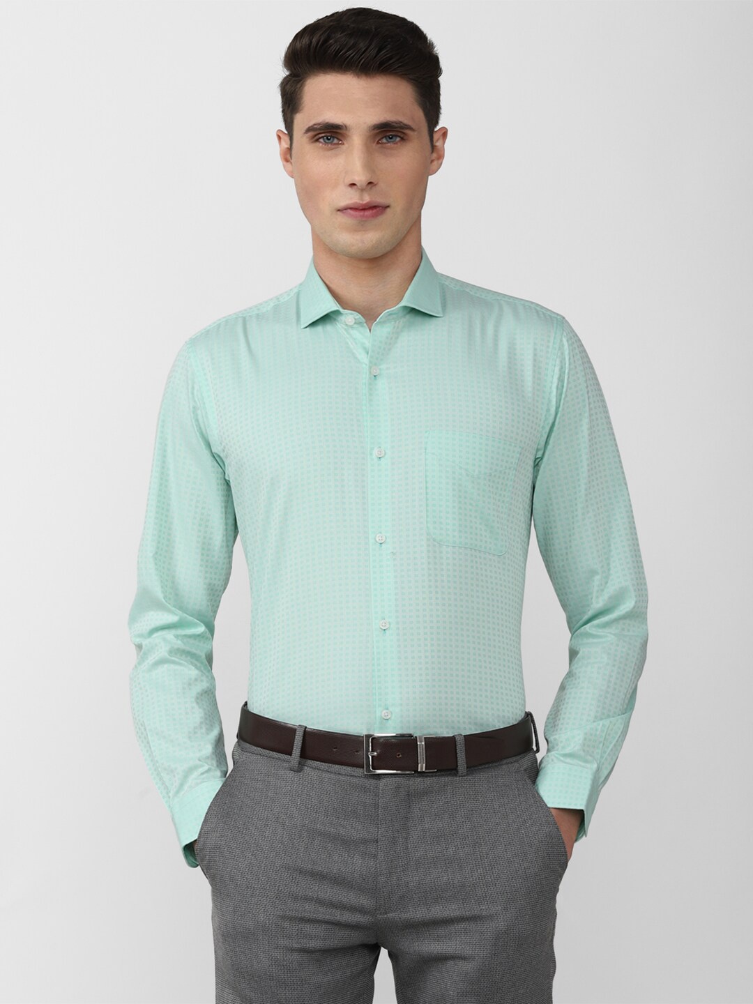 

Peter England Men Micro Checks Formal Shirt, Green