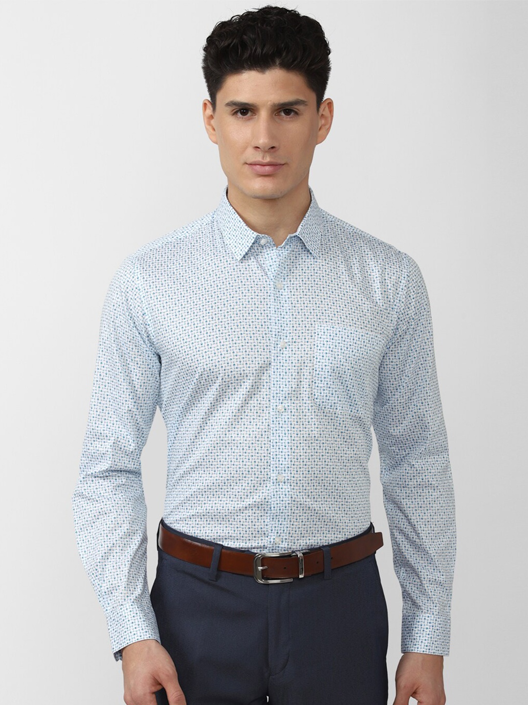 

Peter England Men Cotton Printed Formal Shirt, Blue