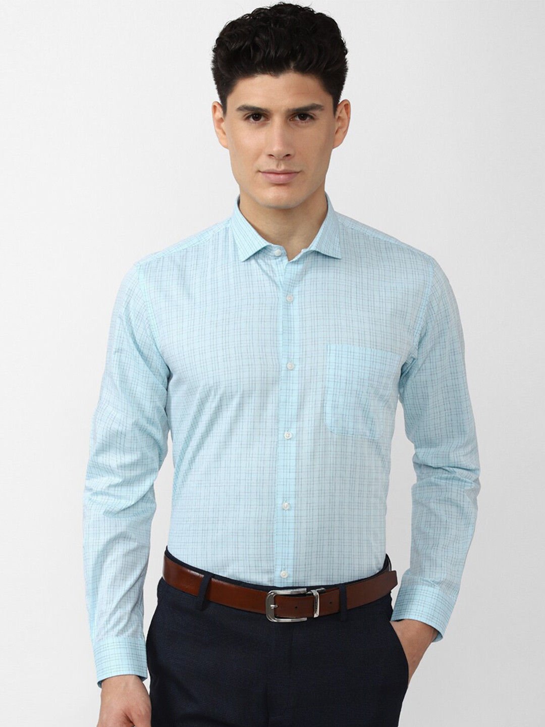 

Peter England Men Long Sleeves Checked Formal Shirt, Blue