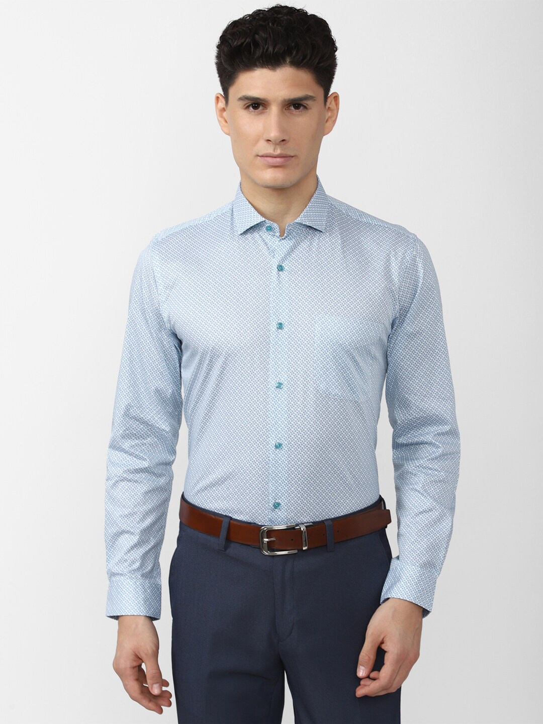 

Peter England Men Cotton Slim Fit Printed Formal Shirt, Blue