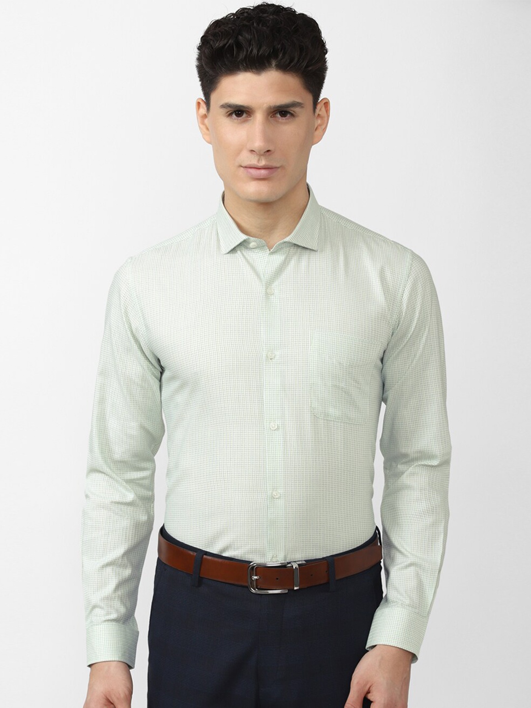 

Peter England Men Green Self Design Formal Shirt