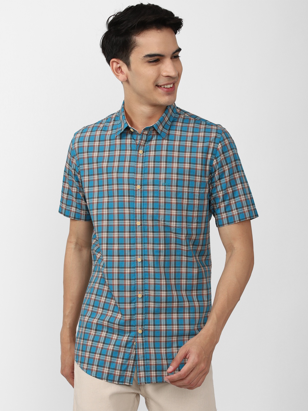 

Peter England Casuals Men Slim Fit Tartan Checked Pure Cotton Casual Shirt, Blue