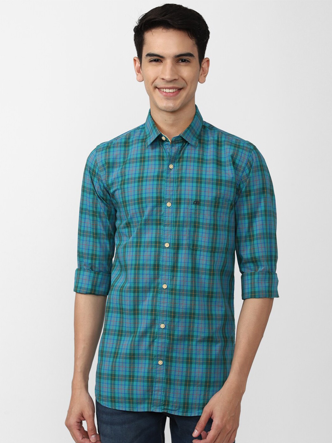 

Peter England Casuals Men Slim Fit Tartan Checked Casual Shirt, Blue